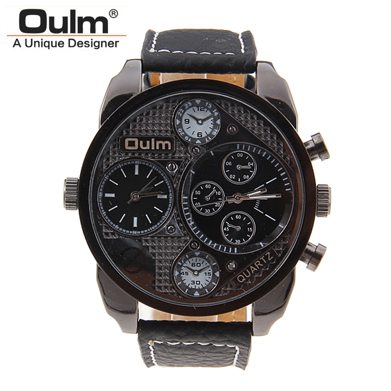 

Brand OULM Men Watch Leather Strap Quartz Watch 30M Waterproof Multiple Time Zone Militar Sports Business Watches Relogios Masculino