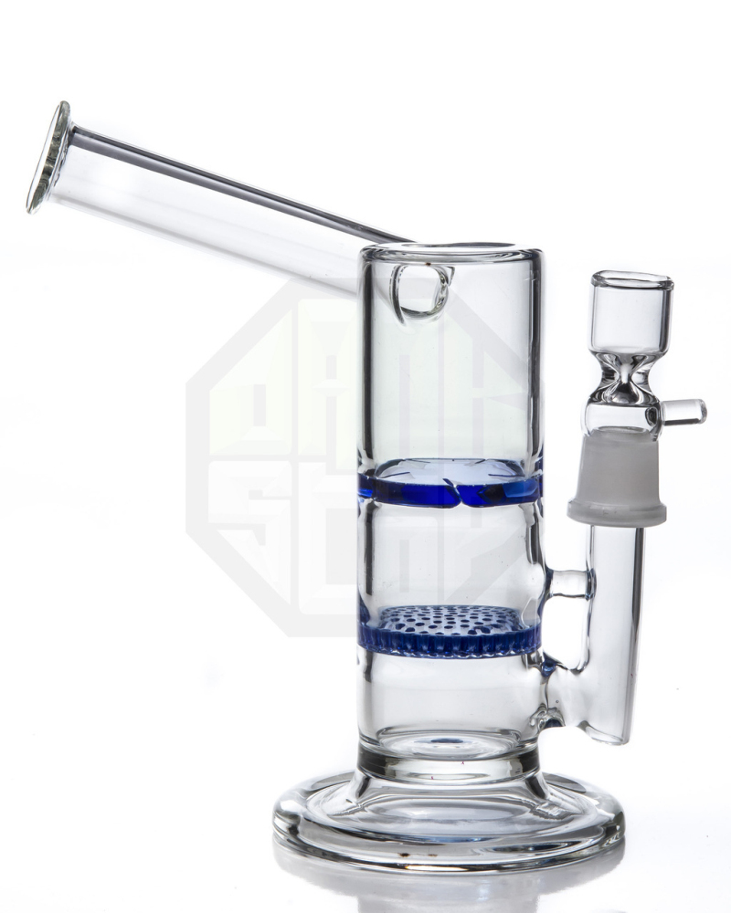 

Blue glass Bongs with honeycomb turbine perc sidecar water pipe recycler oil rig with 18 mm joint