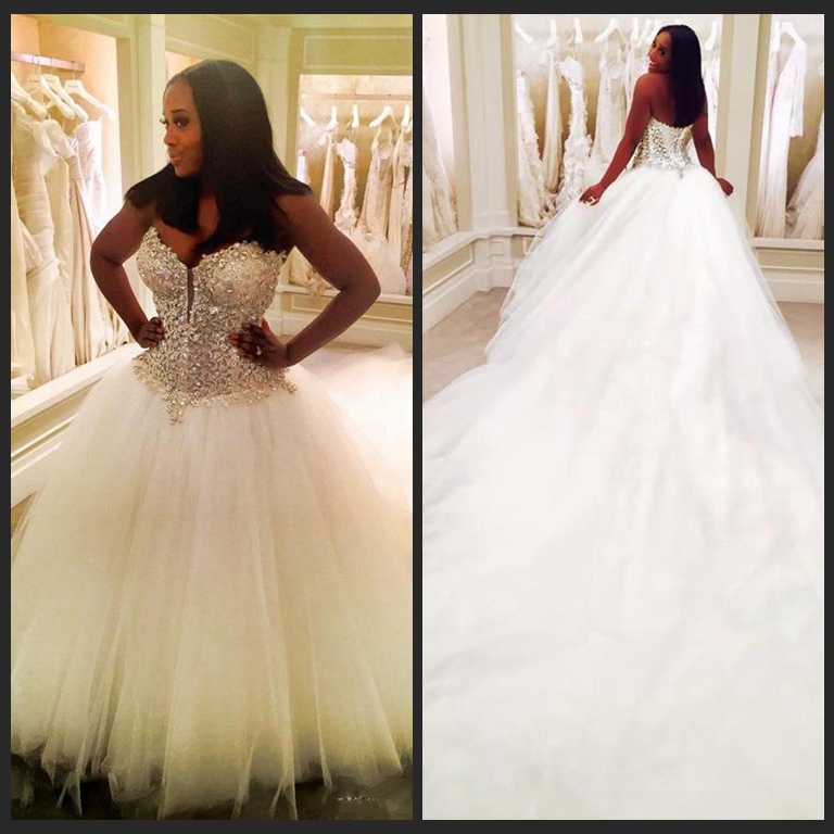 

Beading Dubai Nigerian Lace 3 METERS Wedding Dresses Custom Made Plus Size Open back Tulle Puffy Bridal Gowns Arabic Wedding Dress, Custom made from color chart