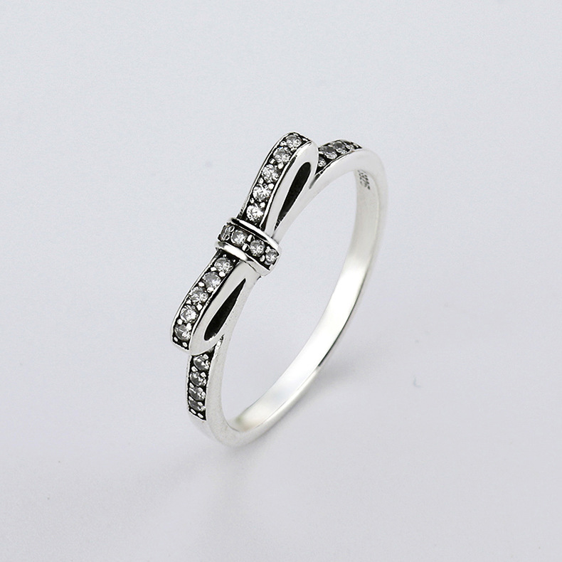 

Fine jewelry 925 Sterling Silver Rings with Women Wedding & Party Clear Fashion Rings CZ Bow Ring Fit Pandora love