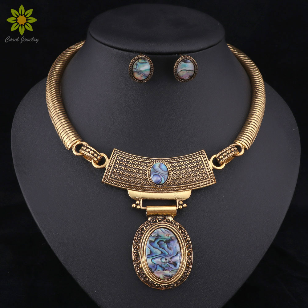 

Vintage Jewelry Sets Statement Colorful Resin Oval Shape Necklaces & Pendants Antique Gold/Silver Stud Earrings Sets, Mixed colors