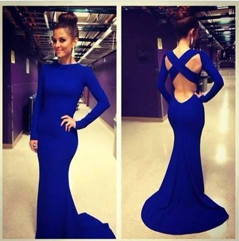Elegant Cheap 2021 Mermaid Prom Dresses Royal Blue Sheath Jewel Neck Long Sleeves Party Evening Celebrity Pageant Dresses Custom Made