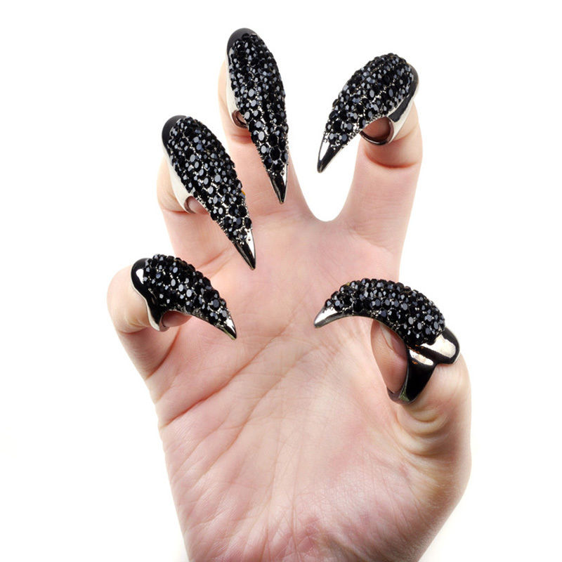 

Hot Punk Cool Rock Eagle Claw Crystal Rhinestones Finger Nail Hook Ring #R571