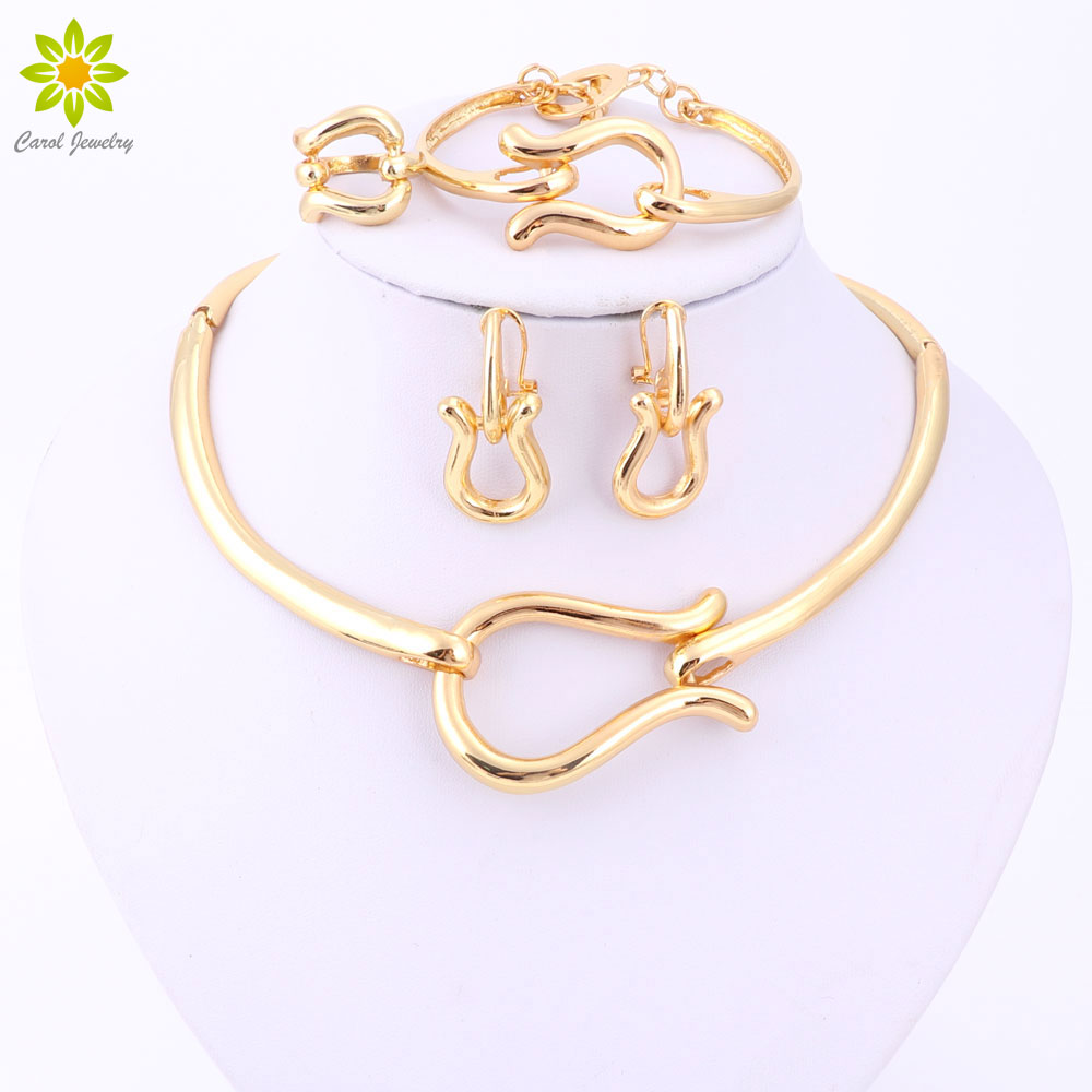 

Fashion Jewelry Sets For Women Gold Plated Choker Necklace Earrings Bracelets Ring Wedding Set Party Accessories
