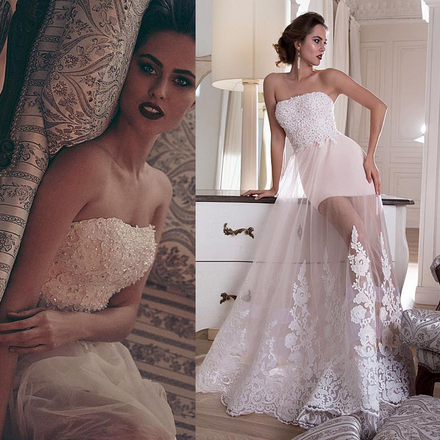 

Tulle & Satin Strapless Neckline A-line Prom Dresses With Beaded Lace Appliques Tulle Evening Dress vestidos de fiesta cortos, Champagne