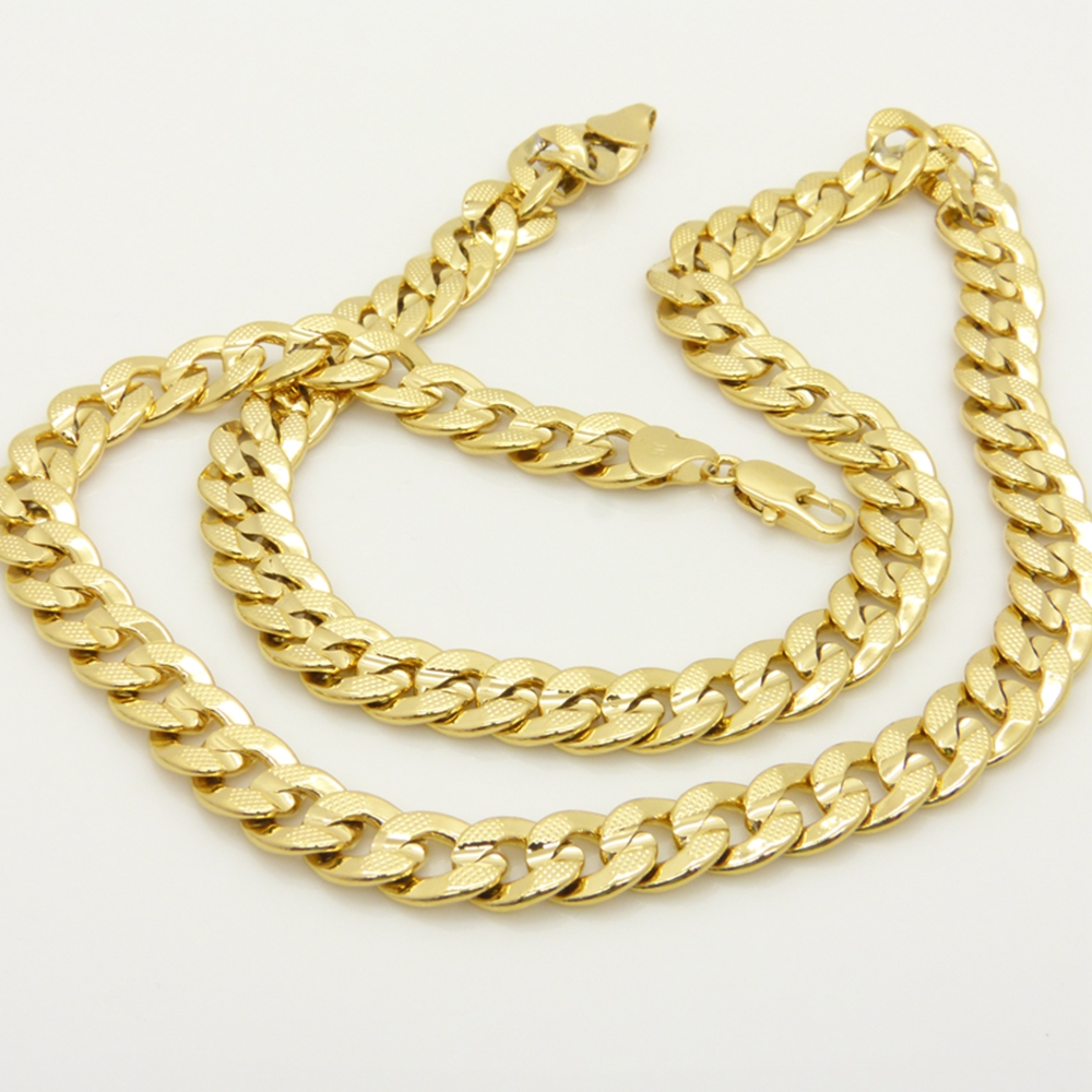 Real 18K Yellow Gold Filled Patterned Curb Chain Link For Women Men-image-387130798