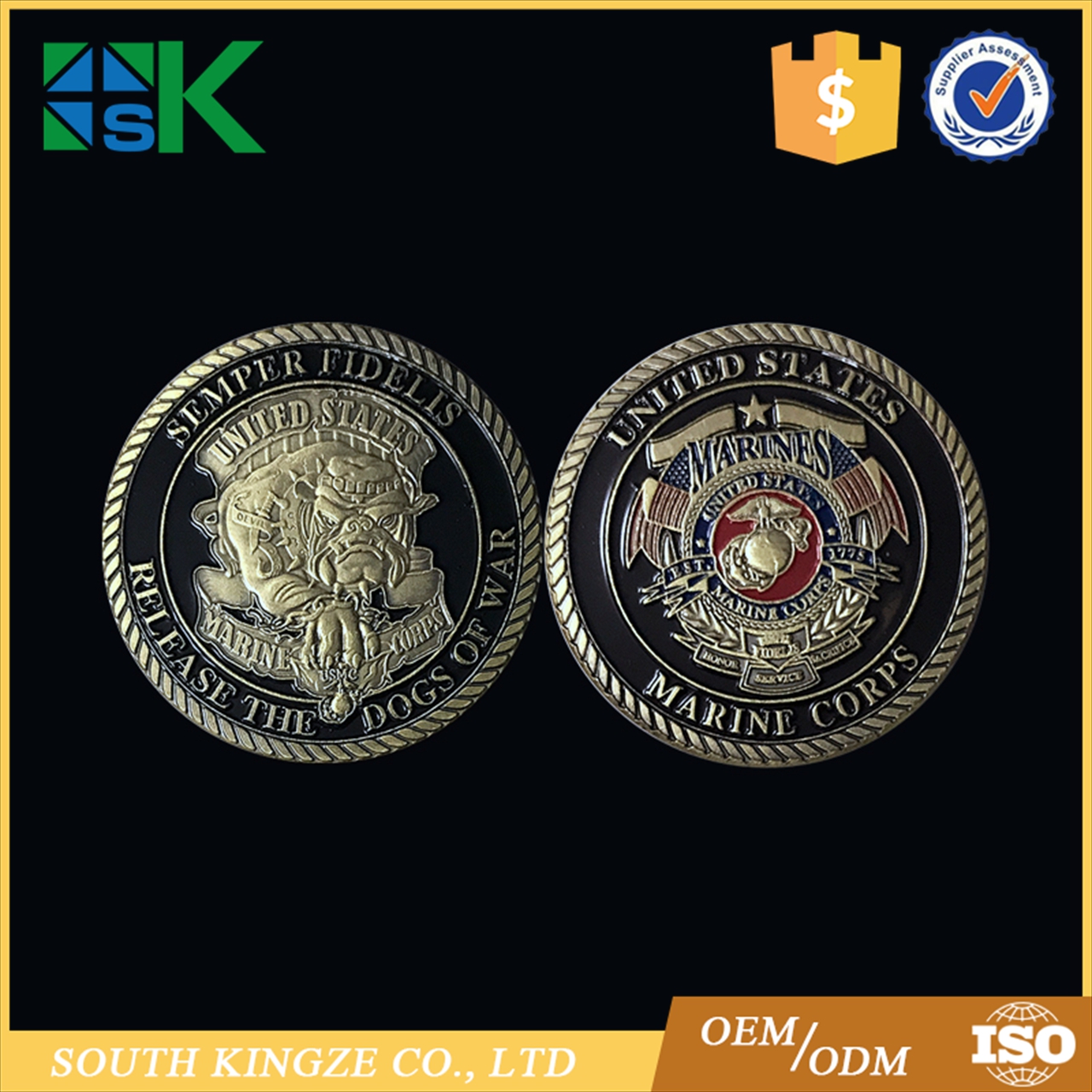 

Free Shipping Delivery 10PCS Wholesale Cheap Price USMC Release The Evil Dog Colored Challenge Coin including Capsule