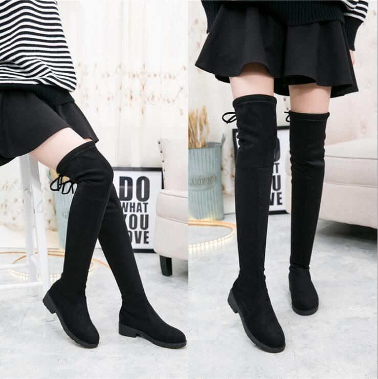 Women Over The Knee Boots Suede Thigh High Boots 2016 Autumn Winter Ladies Fashion Fur Warm Chunky Heel Boots Snow Shoes Woman