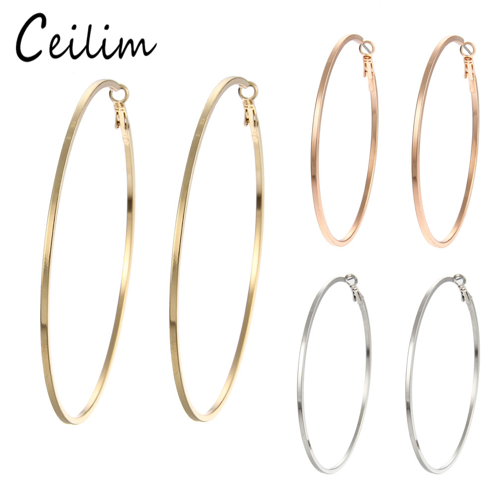 

Hyperbole Big Hoop Earrings Set: 3 Pairs Rose Gold/Silver/Gold - Large Circle Rings for Women