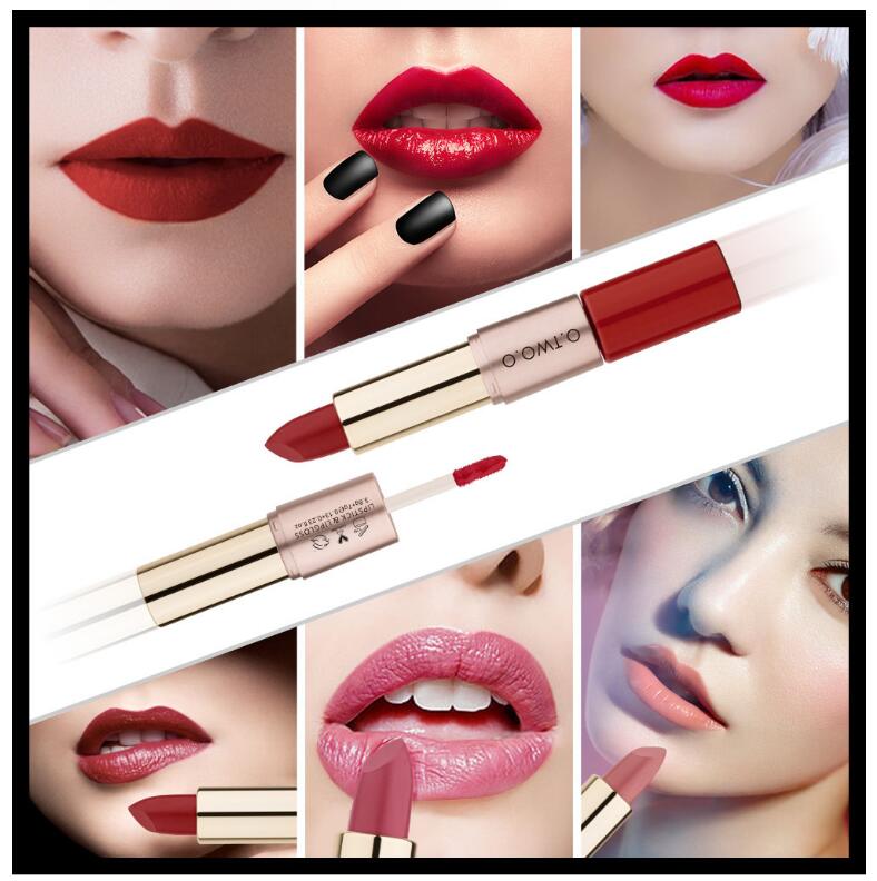 

O.TWO.O 2 in 1 Matte Lipstick Lips Makeup Cosmetics Set Waterproof Pintalabios Batom Mate Lip Gloss Rouge 12colors, 12 colors for choose