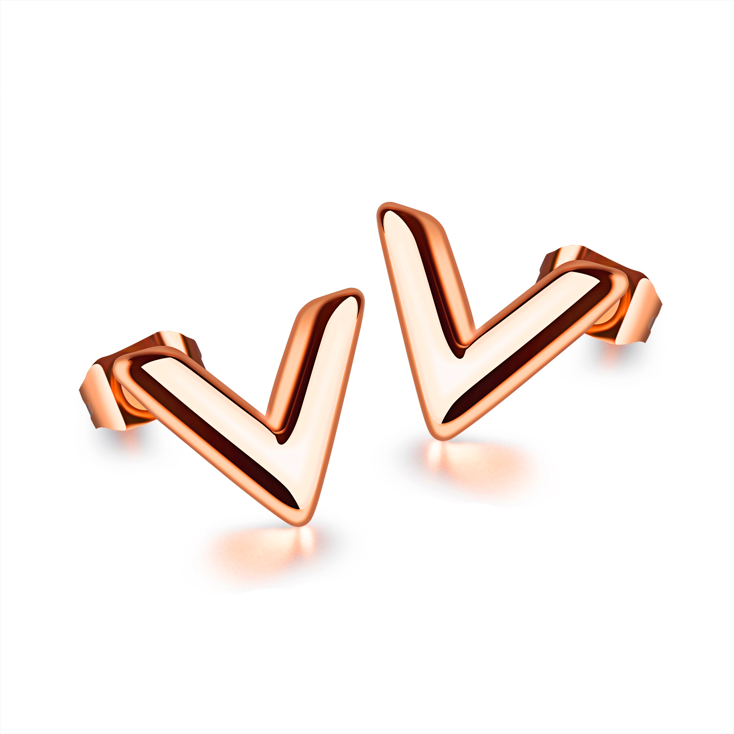

Unique V Shape Woman Stud Earrings Rose Gold Color / Silver Color Nver Fade Women Jewelry Gift Earring GE345, Golden;silver
