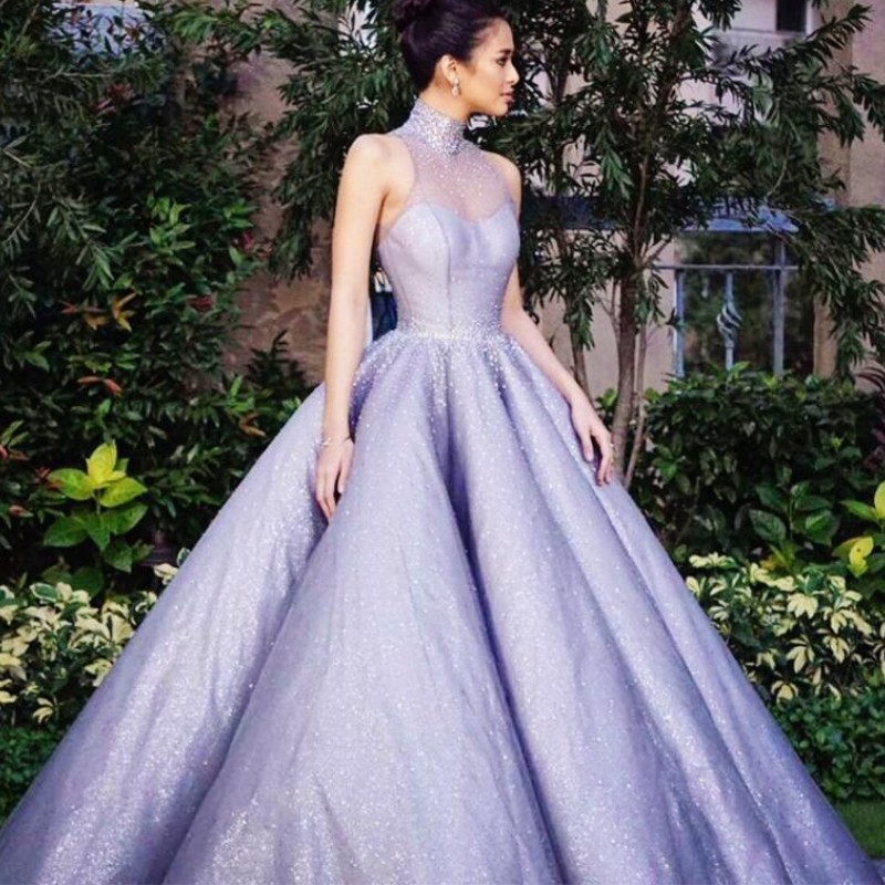 

Fashion High Neck Celebrity Evening Dress Glittering Sequins Beads Sheer Back Formal Dress Evening Gowns Luxury A-Line Dresses Evening Wear, Green