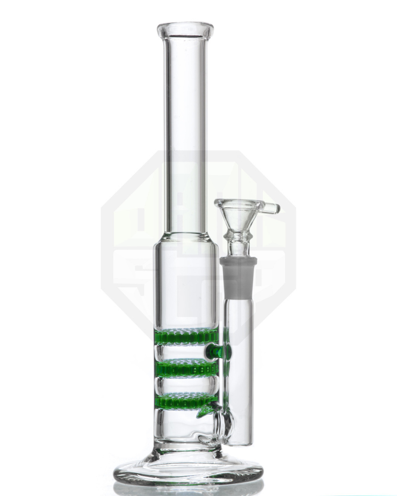 

New glass bong three Disk Honeycomb blue green color glass water pip glass bubbler with 14 mm joint