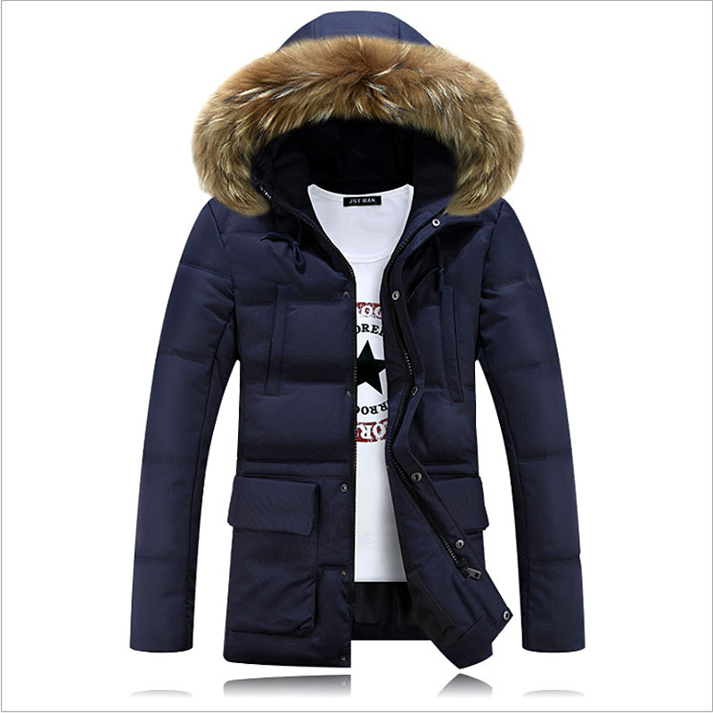 

Fall-2016 Casual Long Fur Hooded Parkas Hombre Invierno Thick Cotton-padded Mens Winter Parka With Fur Hood, Blue