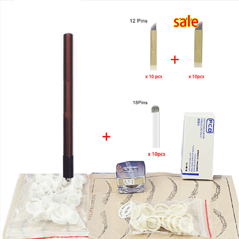 Kits d’apprenant pour le tatouage des sourcils maquillage de beauté permanent avec lame à 30 aiguilles 5 pratique skin1 pâte de café noir