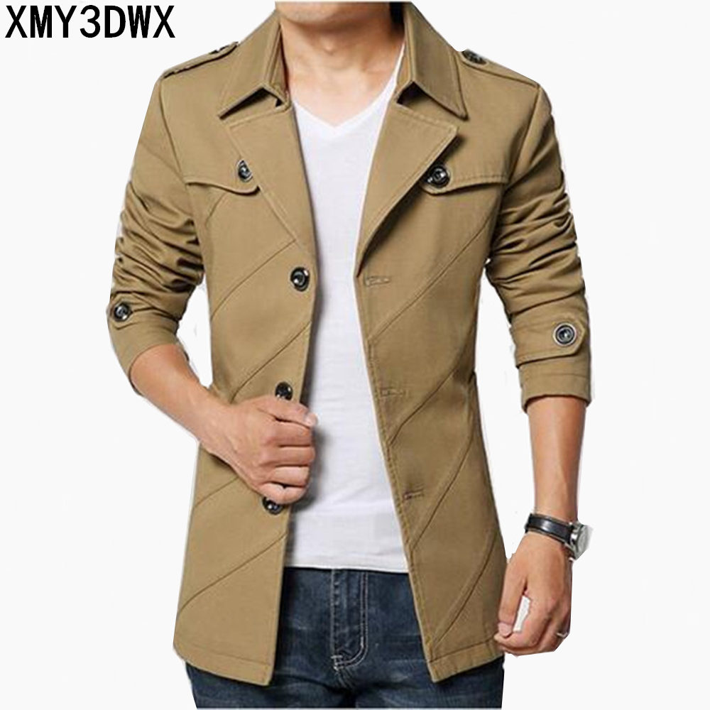 

Wholesale- New 2017 Fashion Casual Business Men's Trench coat England Single-breasted long pea coat trench jackets Mens slim fit clothes, Black