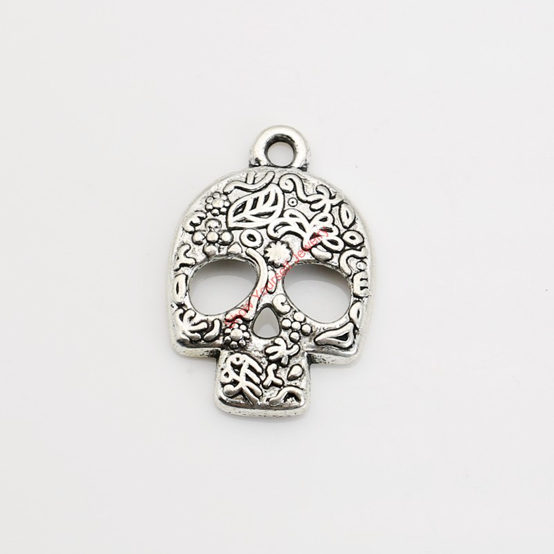 20pcs Antique Silver Plated Skull Head Charm Pendants for Bracelet Necklace Jewelry Making DIY Handmade Craft 23x16mm-image-386299250