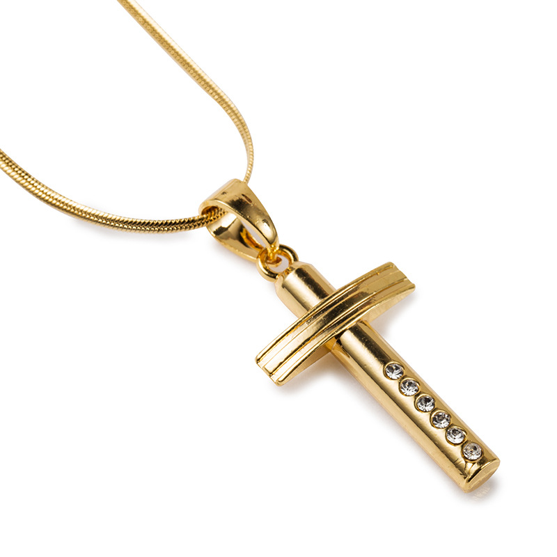 

HIP HOP lovers 18K real gold plated simple Crystal Cross pendants necklace for men women Rapper Jewelry