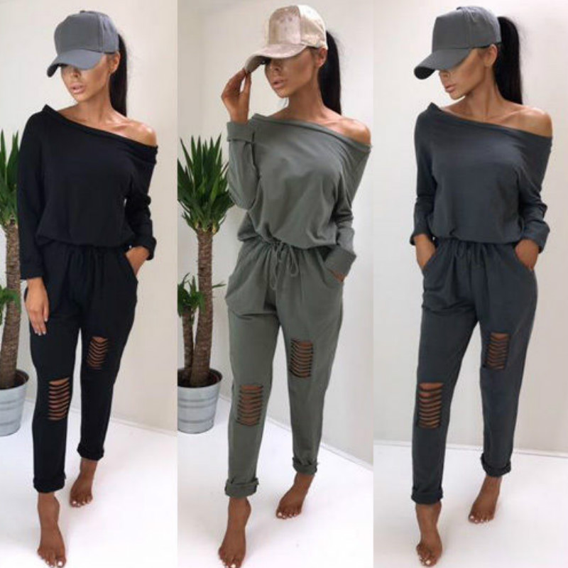 Sexy Style Elegant Long Sleeve Jumpsuits Fashion Slash-Neck Off Shoulder Hole Nightclub Jumpsuit Casual Rompers Overalls Playsuit Bodysuit-image-404449174