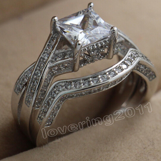 

Wholesale - Size 6-10 Free shipping Retro Jewelry 10kt white gold filled white topaz Gem women wedding simulated Diamond Wedding Ring set gi