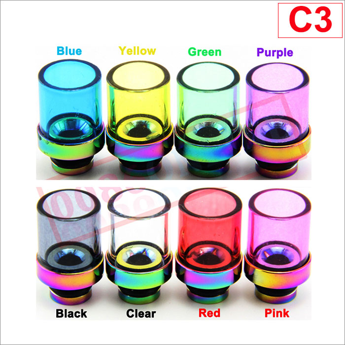 

Pyrex Glass 510 drip tips with Stainless Steel wide color Mouthpiece for E Cigarette Atomizer DCT Protank chi you trident atty tank