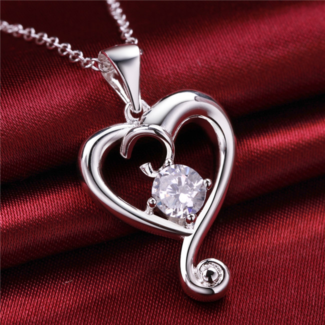 

Best gift heart shape pendant necklace white gemstone sterling silver necklace STSN603,fashion 925 silver necklace factory direct sale
