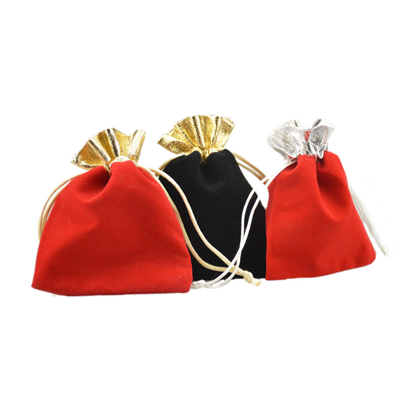 Velveteen Black Velvet Gold Trim Drawstring Jewelry Gift String Christmas/Wedding Bags Poucheses Print Logo Custom Design 10x12cm 3.9x4.5''