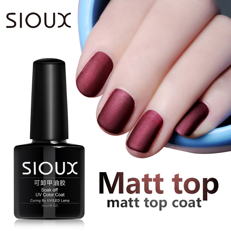

Wholesale- SIOUX 8ML MaTop Coat Matte UV Gel Nail Polish UV Varnish Primer Layer Varnish Matte Polish Color Lucky Gel Lak Base Top Paint, Matte top coat