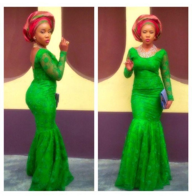 

Ankara Style Emerald Green Lace Mermaid Prom Dresses 2019 Arabic Fashion African Long Sleeves Evening Gowns Floor Length, Dark red