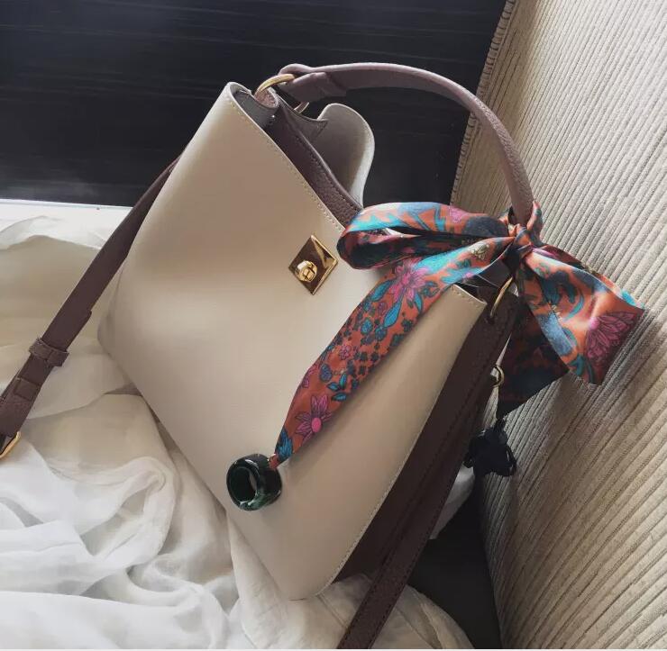 

2017 New Women Bags Fashion Bucket Bag Designer Handbag Casual Scarf hand Shoulder Messenger Bag Wholesale retail Free shipping, Beige