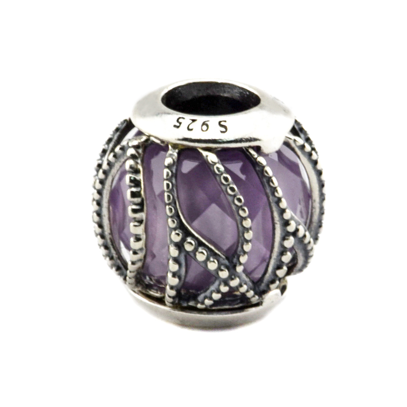 Fits for Pandora Bracelet 100% 925 Sterling Silver beads Intertwining Radiance, Purple & Clear CZ diy Thread charms 2016 new autumn 1pc/lot