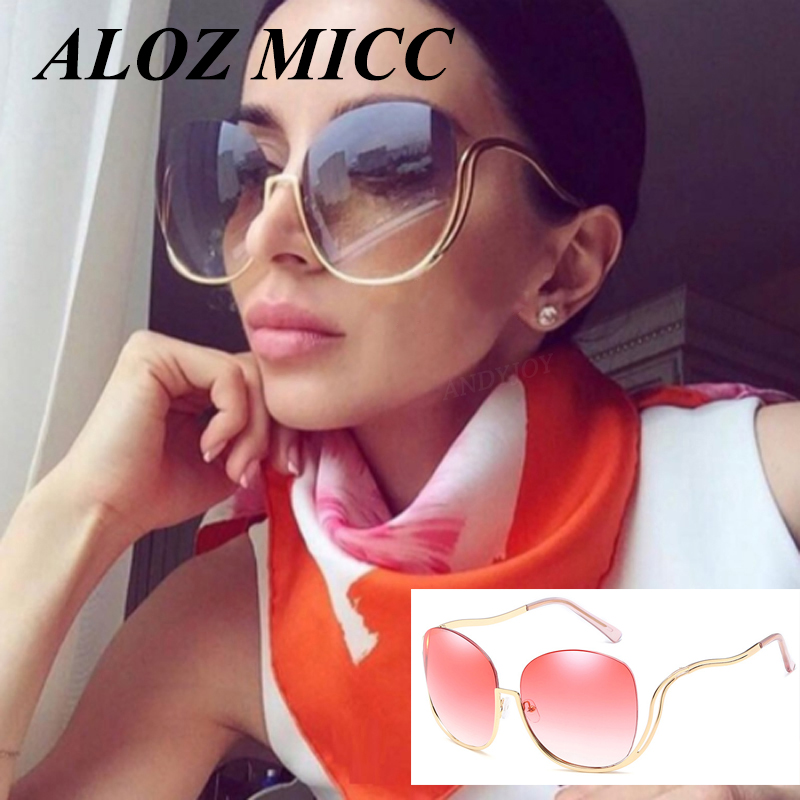 

ALOZ MICC Elegant Lady Half- Frame Sunglasses For Women Ocean Gradient Lens Brand Design Oversize Sunglasses UV400 Shades A338
