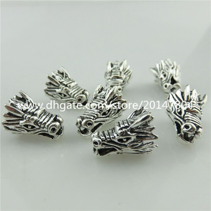 

20112 10pcs Vintage Silver Alloy Holy Animal Vivid Male Dragon Head Spacer Beads