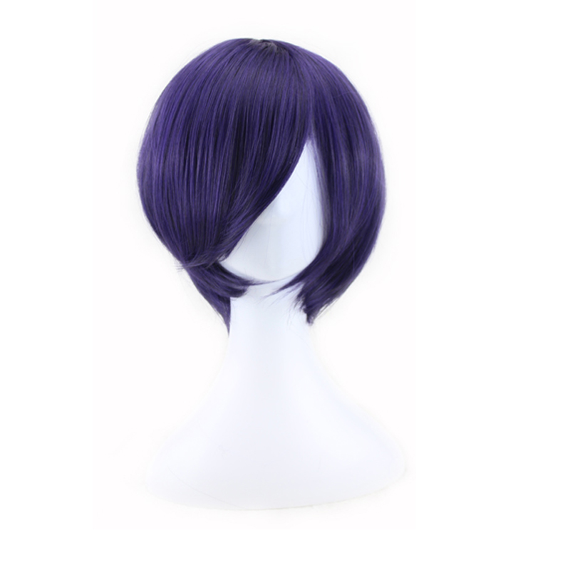 

WoodFestival cosplay wig Tokyo Ghoul Kirishima Dong Xiang men short straight wigs dark purple anime wig synthetic fiber hair