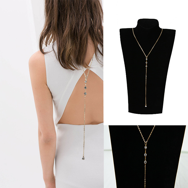 

Simple crystal diamond exposed back necklace body chain lady chaincklace sexy chain