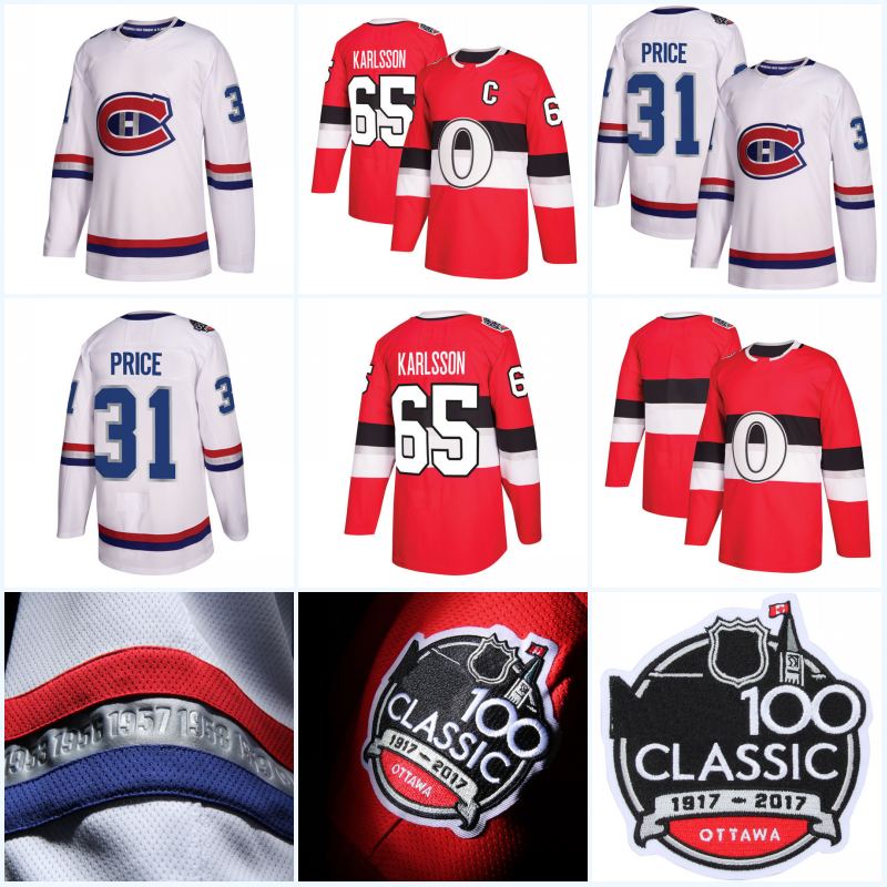 

2017 New Season 100 Classic Authentic Player Jersey Montreal Canadiens 31 Carey Price Ottawa Senators 65 Erik Karlsson Hockey Jerseys, Blank white