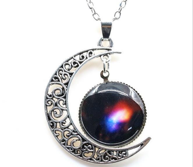 

2021 Newest Vintage starry Moon Outer space Universe Gemstone Pendant Necklaces, Silver