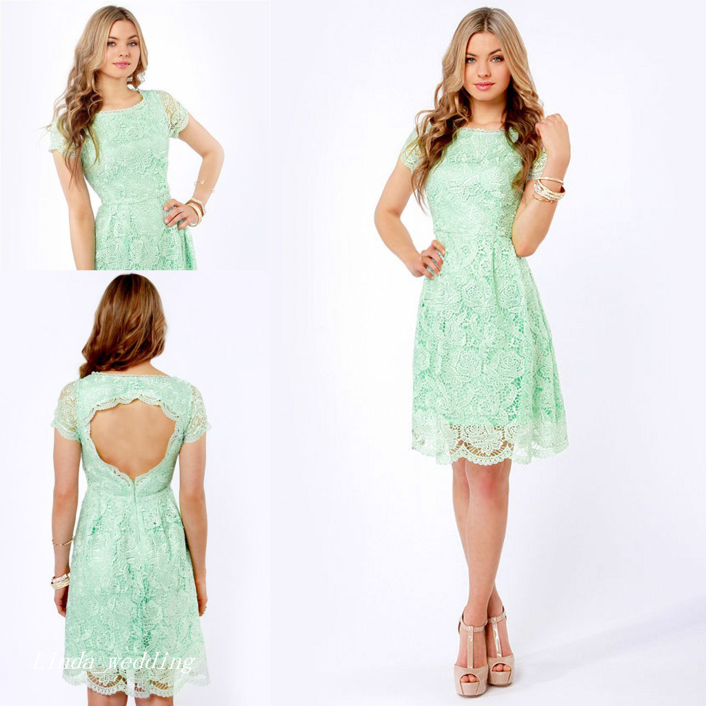 

High Quality Mint Green Lace Cocktail Dress Backless Knee Length Short Party Prom and Homecoming Dress Bridesmaid Dress, Orange