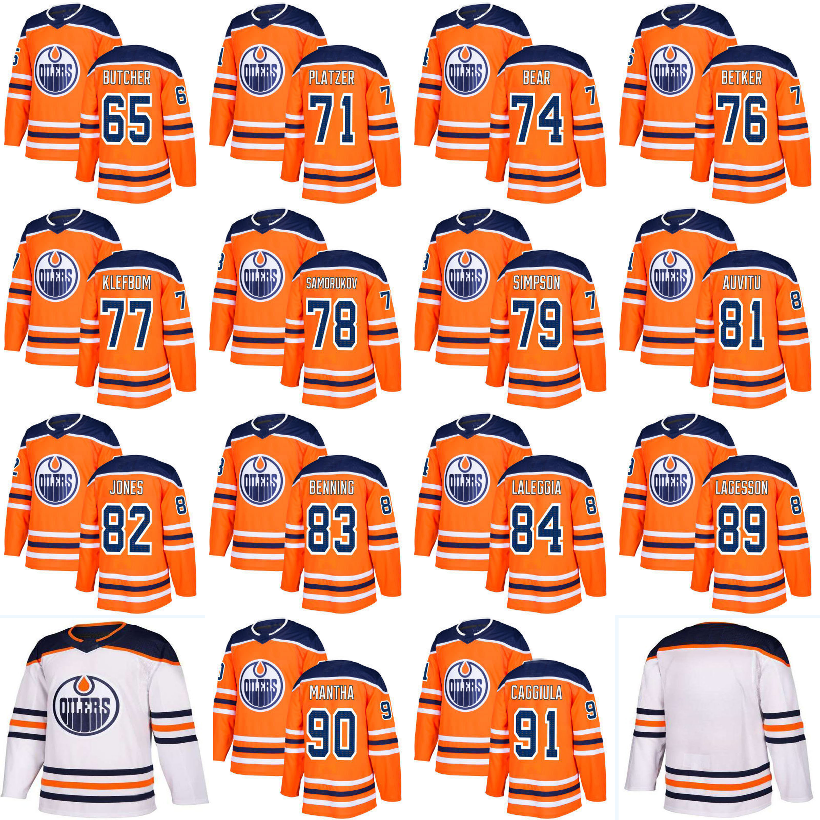 

2017-2018 Season 71 Kyle Platzer 74 Ethan Bear 76 Ben Betker 77 Oscar Klefbom 79 Dillon Simpson Edmonton Oilers Custom Hockey Jerseys, Any name any number