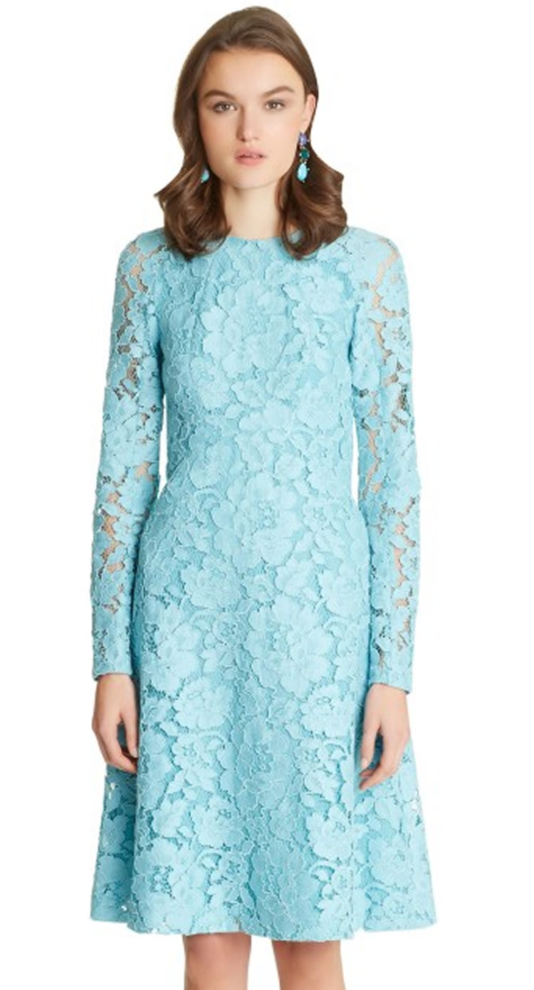 

Luxury Women Lace A-Line Dress Elegant Long Sleeve Round Neck Party Dresses 099A727, Light sky blue