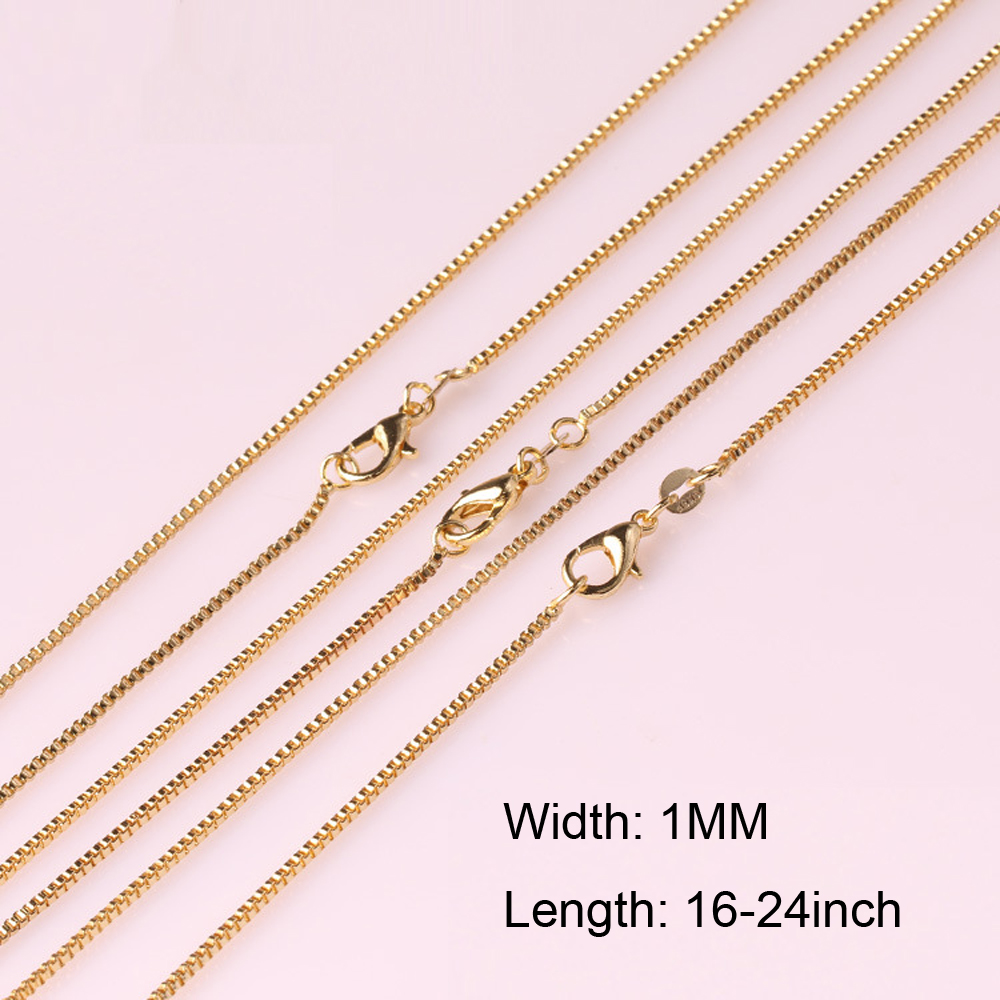 

Fashion 1mm Box Chain 18K Gold Plated Chains Wholesale Necklace Chains Jewelry for Children Boy Girls Womens Men Free Shipping