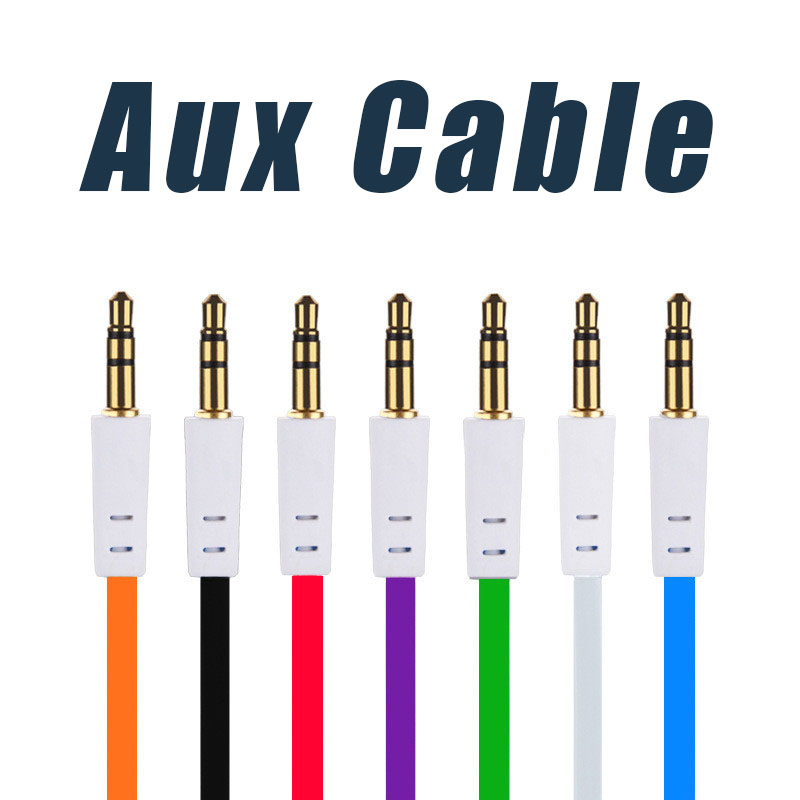 

3.5mm Aux Cable Colorful Flat Auxiliary Audio Cable Male to Male Cord Universal For MP3 Headphones Speaker MP4 Cell Phones, Mixed color