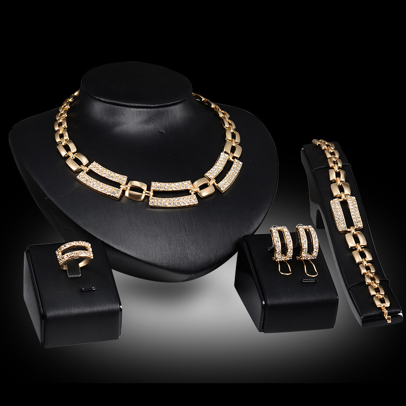 jewelry set Exaggerated Women Fashion Rhinestone Party Jewelry Set 18K Gold Plated Geometric Wedding Jewelry Sets 4-Piece Set JS075