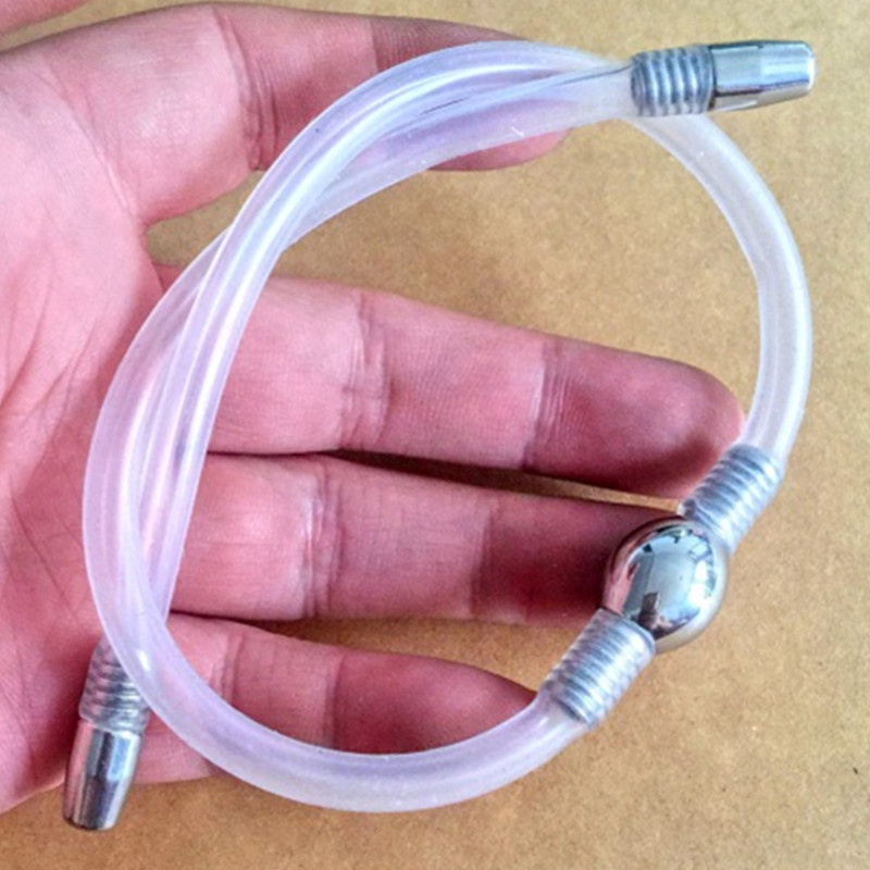 

Male Fetish Penis Plug Sounding Chastity Catheter Steel +Silicone Horse Stimulate Dilator Urethral Stretching Sex Toys B2-3-19