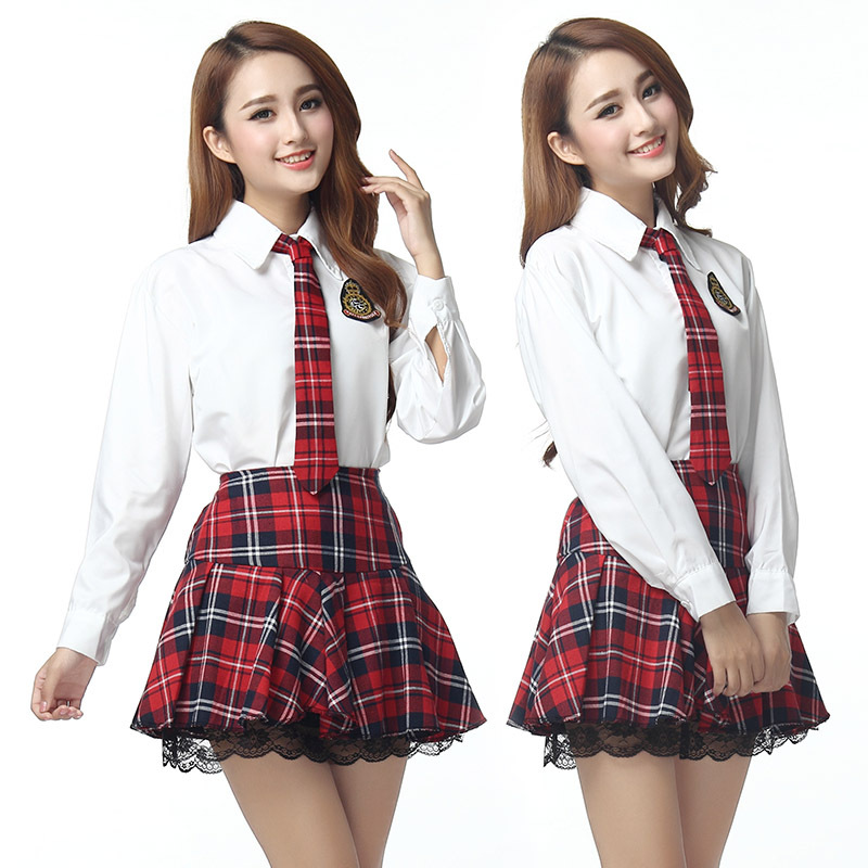 

plus size 3XXXL lingerie school girl cosplay long sleeve sexy costumes sexy student uniform tie big size sexy lenceria top women, Red;black