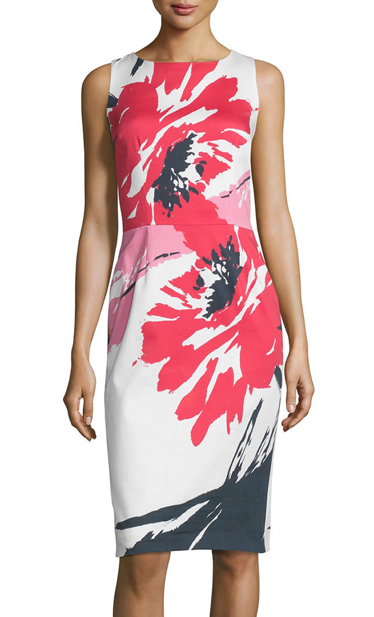 

Flower Print Women Sheath Dress Sleeveless Casual Dresses 074A631, As pictures
