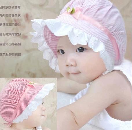

New Beanie Hat Cap Infant Baby Girl Flower Polka Stripe Lace Summer Sun Hats Kids Hair Accessory Princess Cotton Sunhats Visor, As the picture