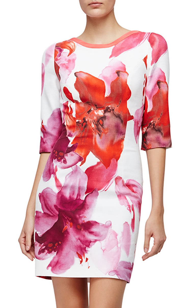 

Fashion Print Women Sheath Dress Round Neck Casual Dresses 054A555, As pictures