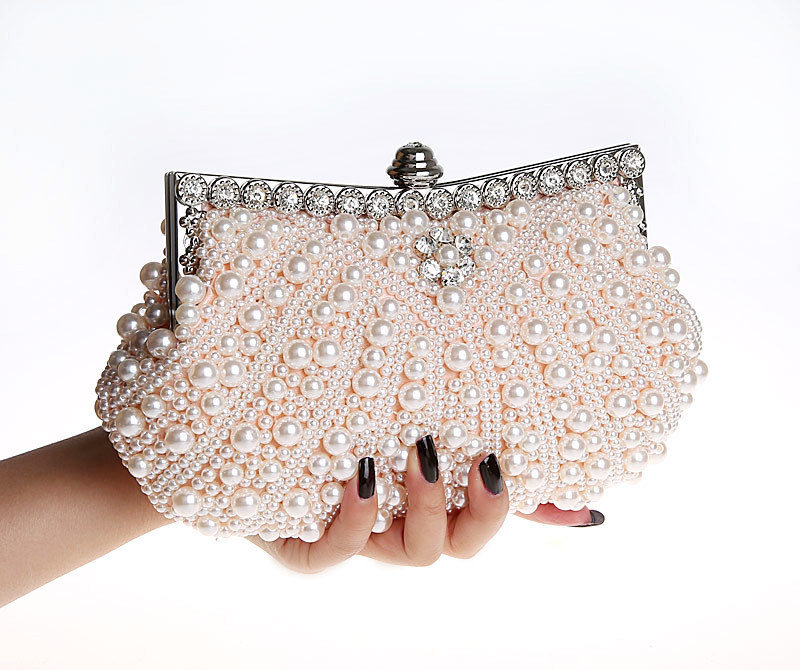 

2017 handmade high quality Perfect Women's Pearl Bow Satin Rhinestone clutch bags handbag purse evening bag banquet Bags, White