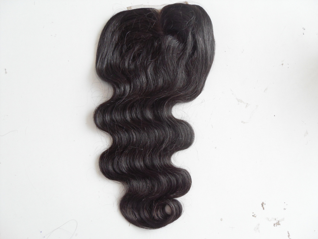 

Brazilian Human Virgin Hair Extension Lace Front Grade 7A Hair Product Unprocessed Natural Black Body Wave 4*4inch Lace Closure, Natural black color